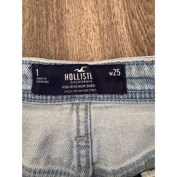 HOLLISTER HIGH RISE MOM SHORT 3" LIGHT BLUE BUTTON FLY SIZE 1 W25 DISTRESSED - Picture 3 of 7